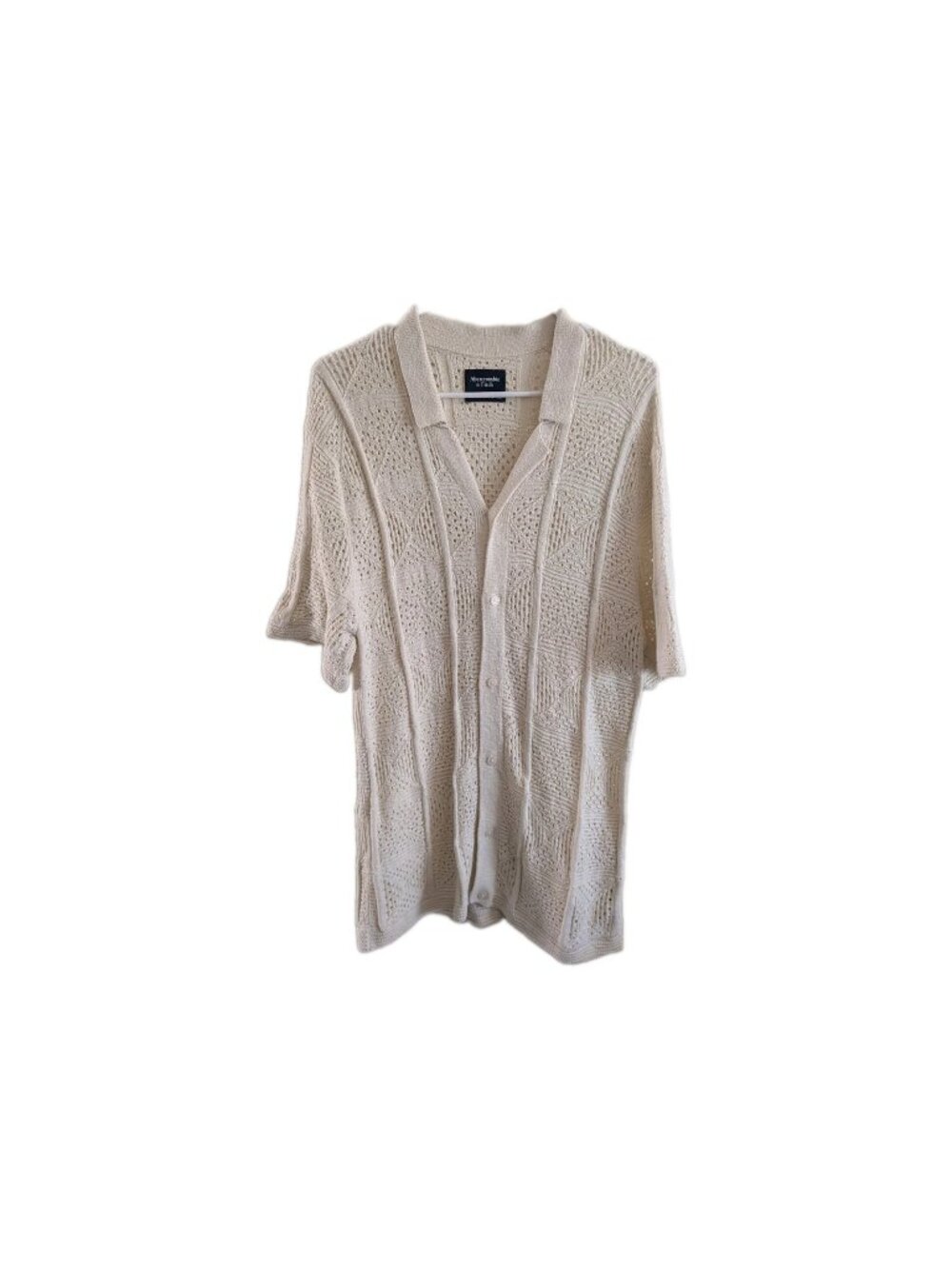 Abercrombie & Fitch Crochet Knit Polo Shirt Size M Button Front Cream Retro